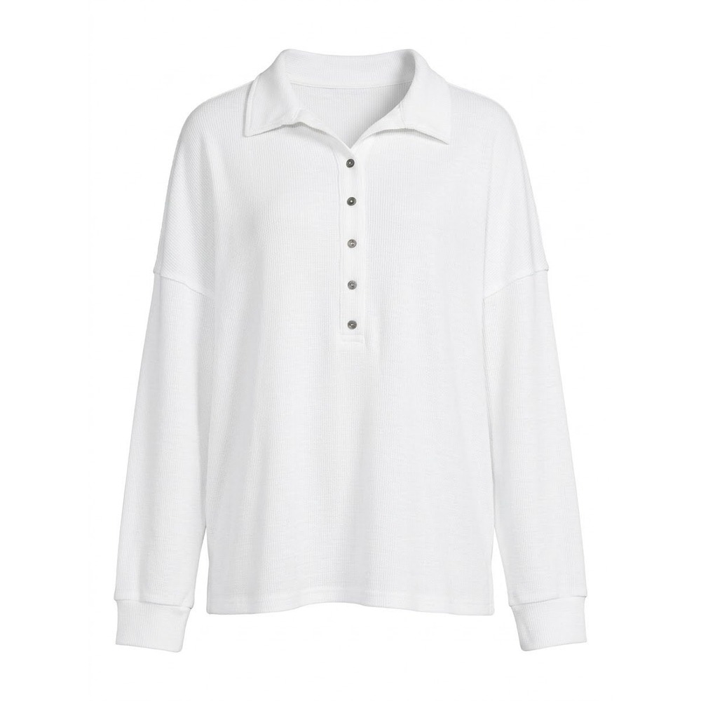 Unbranded Waffle Knit Henley Top Women 4X White Oversized Long Sleeve Button